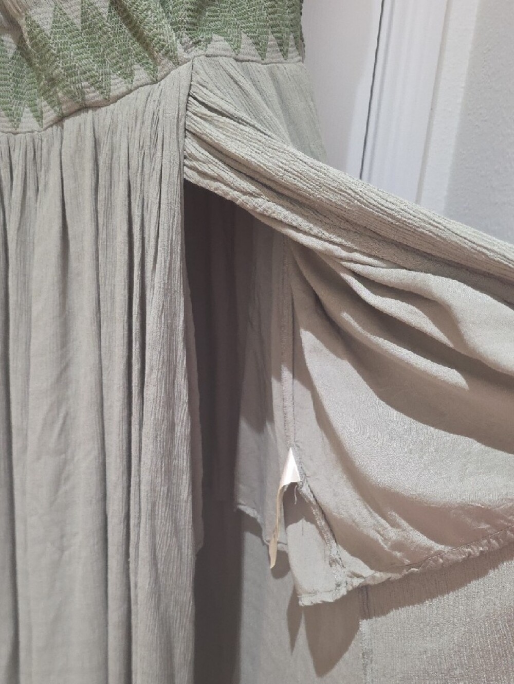 Free People Devon Midi Maxi Smocked Sage Green Dress Size L *tiny hole on back - Picture 5 of 10